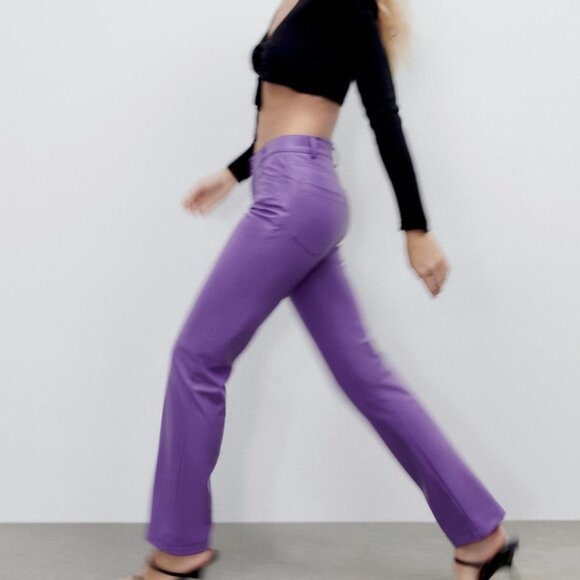 Zara Purple Faux Lather Pants - Picture 1 of 3